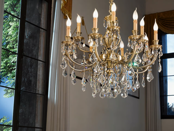 WINDSOR 888/8+4-SH/P - Antique Brass chandelier with Schoeler crystals by Possoni Illuminazione - view 3